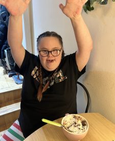 Ebonie enjoying a hot chocolate