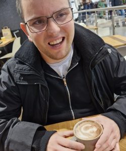 Nathan enjoying a hot chocolate after the York Walls Walk